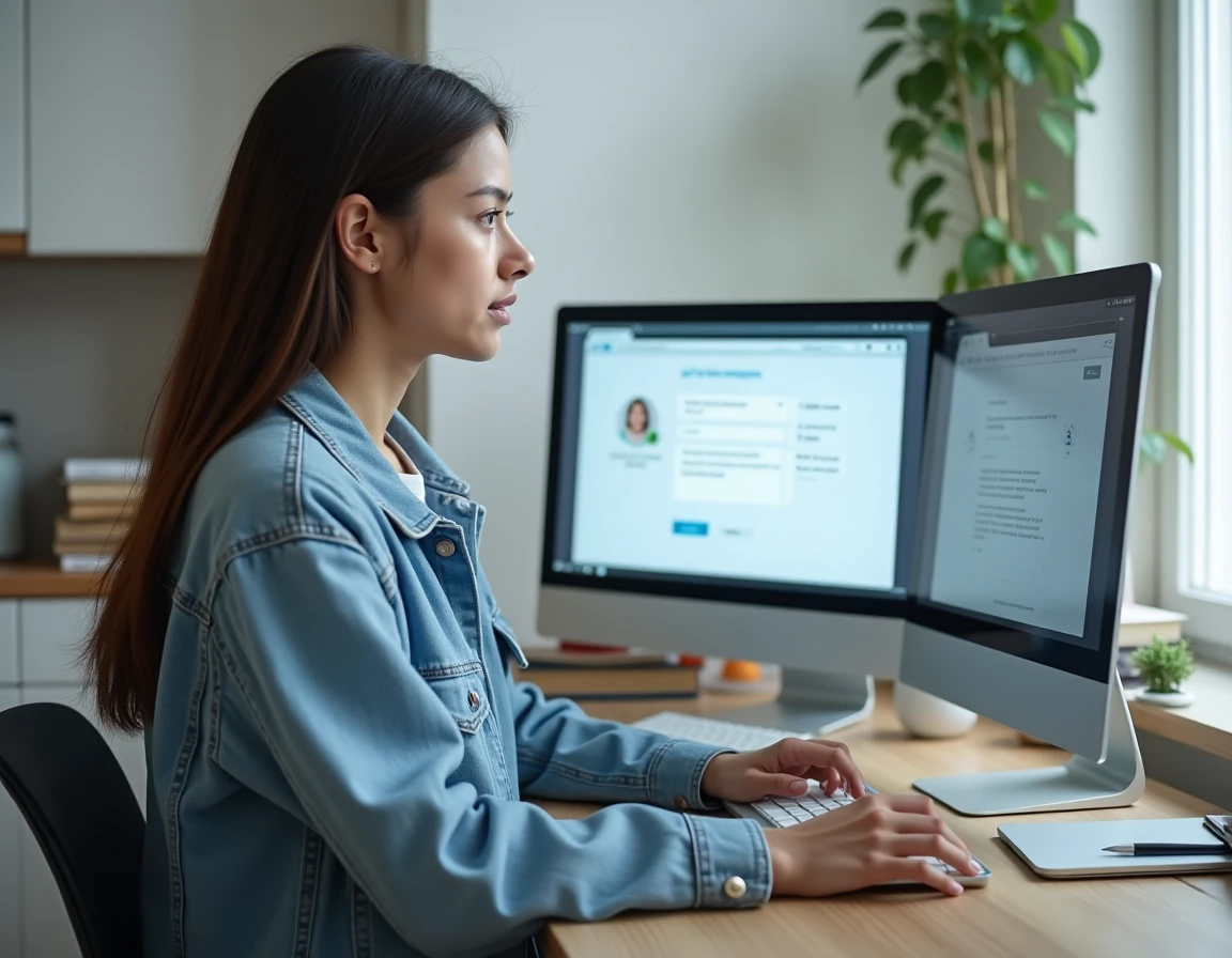 Étudiante résolvant un problème d'accès à son ENT CESI sur un ordinateur de bureau à son domicile