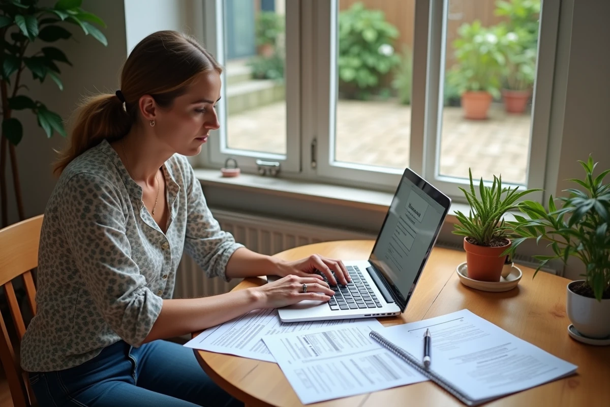 Femme remplissant un formulaire de permis à la maison