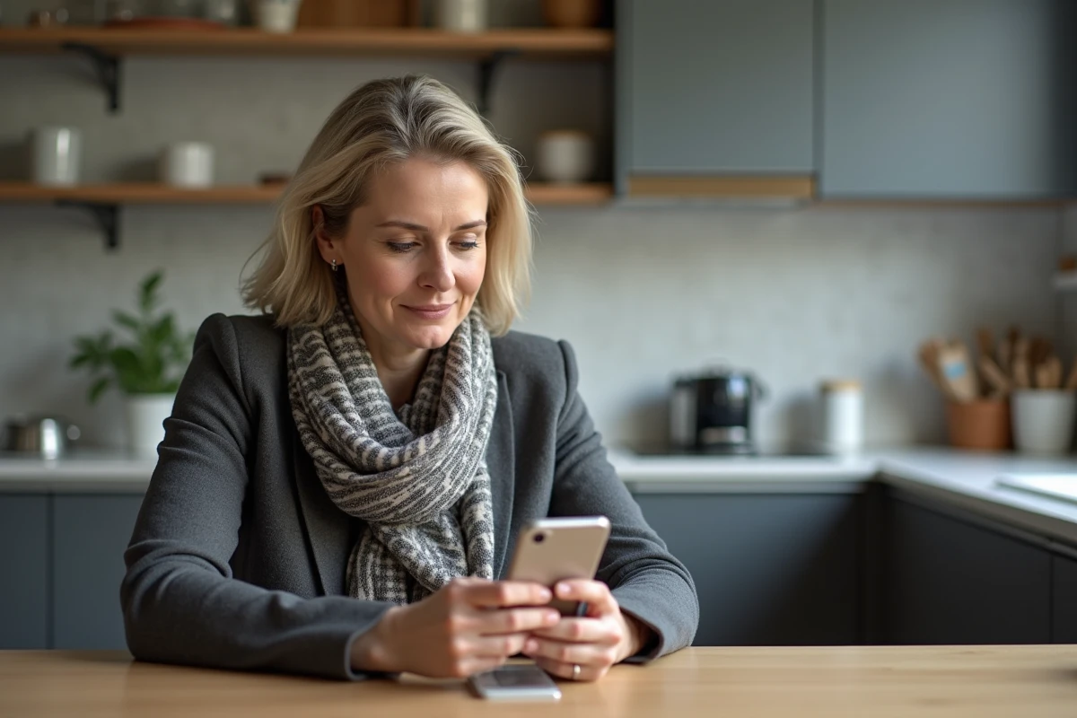 Femme utilisant son smartphone pour dépanner un badge de sécurité
