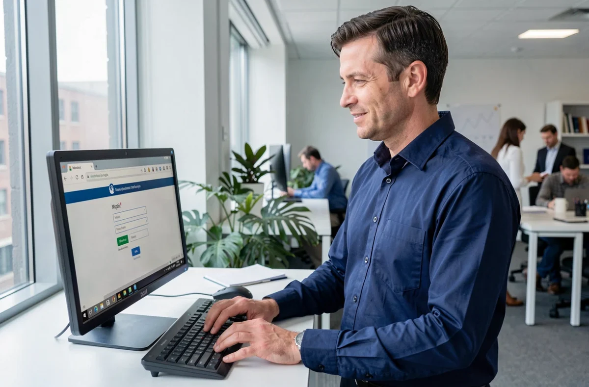 Professeur de Nantes Université accédant à l'interface de gestion du webmail depuis son bureau universitaire