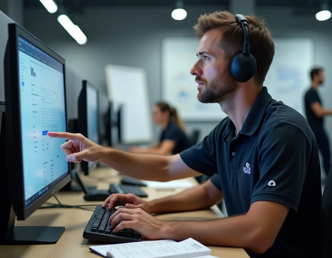 Technicien du support informatique aidant à résoudre un problème de connexion à l'ENT CESI depuis un poste d'assistance